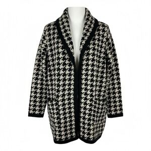 Max Studio Womens Houndstooth Cardigan Sweater XS‎ Black White Knit NEW